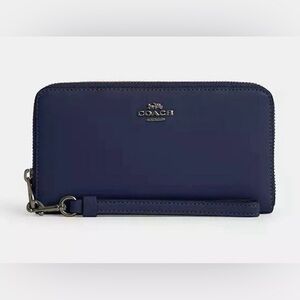 COACH Long Zip Around Smooth Leather Wallet True Navy Gunmetal Hardware CR623
